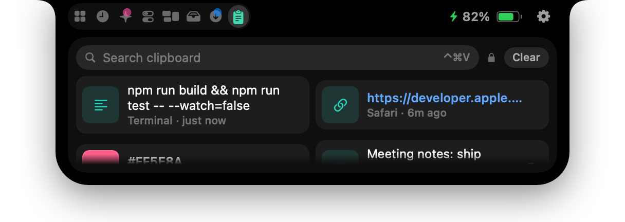 Clipboard history in the notch