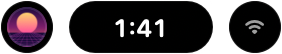 Island: For screens, or resolutions, without a notch: a clock pill and two satellites inside the menu bar.
